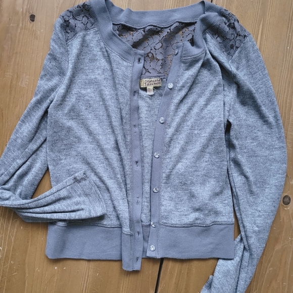 Vera Wang Cardigan Gray Princess Crystal Button Lace Back Lightweight Sweater XL - Picture 6 of 11